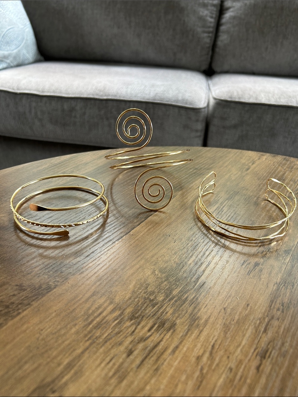 Gold Spiral Wire Upper Arm Cuff Bracelets -set of 3